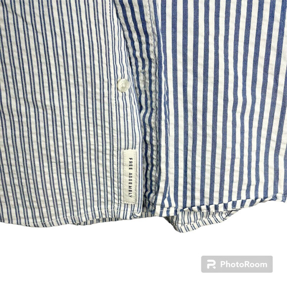 Free Assembly Mens Shirt Collared Button Down Seersucker Blue White Strip Cotton - Picture 9 of 10